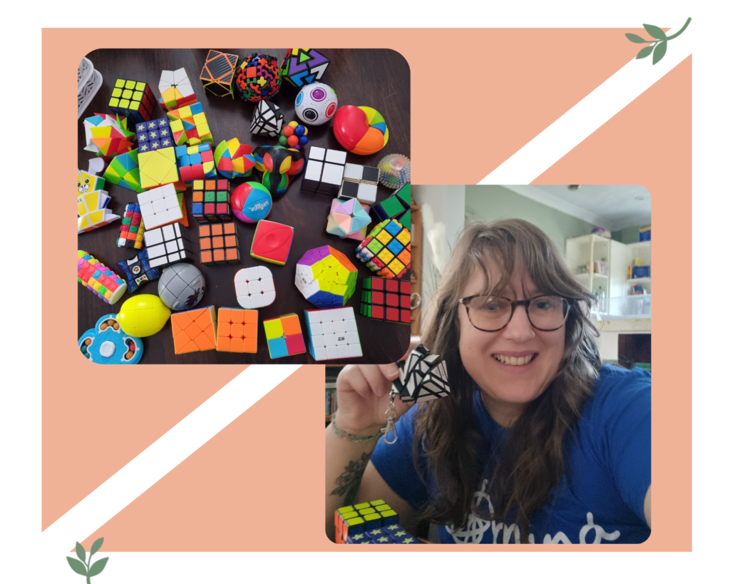 A photo of Sian Spencer Founder of Diverse Living Devon pictured with Rubix cubes