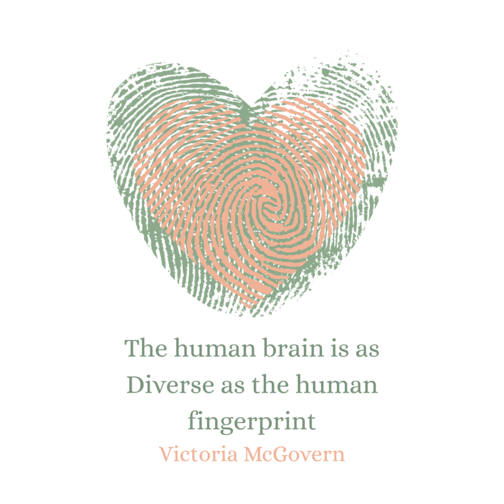 The human brain is as Diverse as the human fingerprint two fingerprints in the shape of a heart, with the quote, the human brain is as diverse as the human fingerprint.