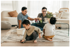 Family playing in their home.