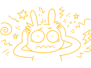 An illustration of a frazzled character